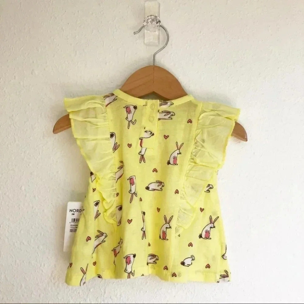 NWT Tucker + Tate pants set yellow flutter sleeve shirt w/ bunnies size 3 months